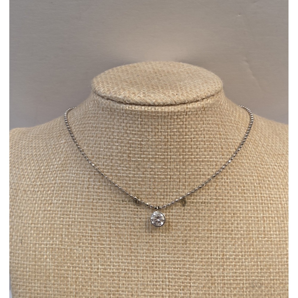 Vintage JCM Sterling Silver Dangling CZ Solitaire Anklet 10.25"‎